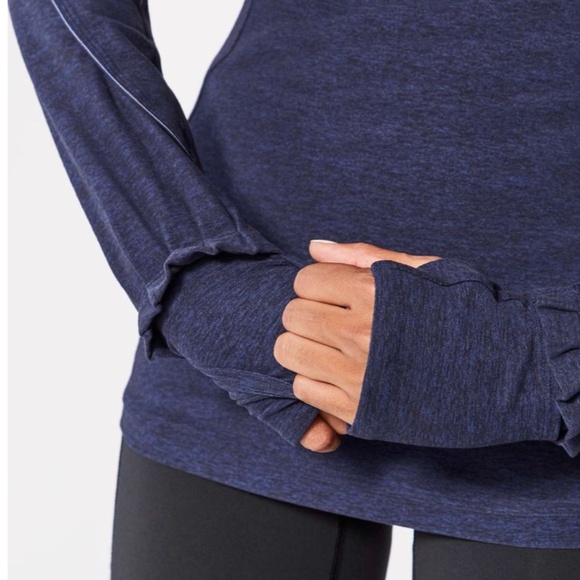 Lululemon Extra Mile Long Sleeve Heathered Hero Blue / Black, Size 10 - Picture 5 of 9